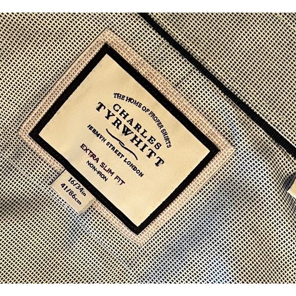 Charles Tyrwhitt Men’s Extra Slim Fit Blue Checkered Dress Shirt Size 16/34 - Picture 3 of 4